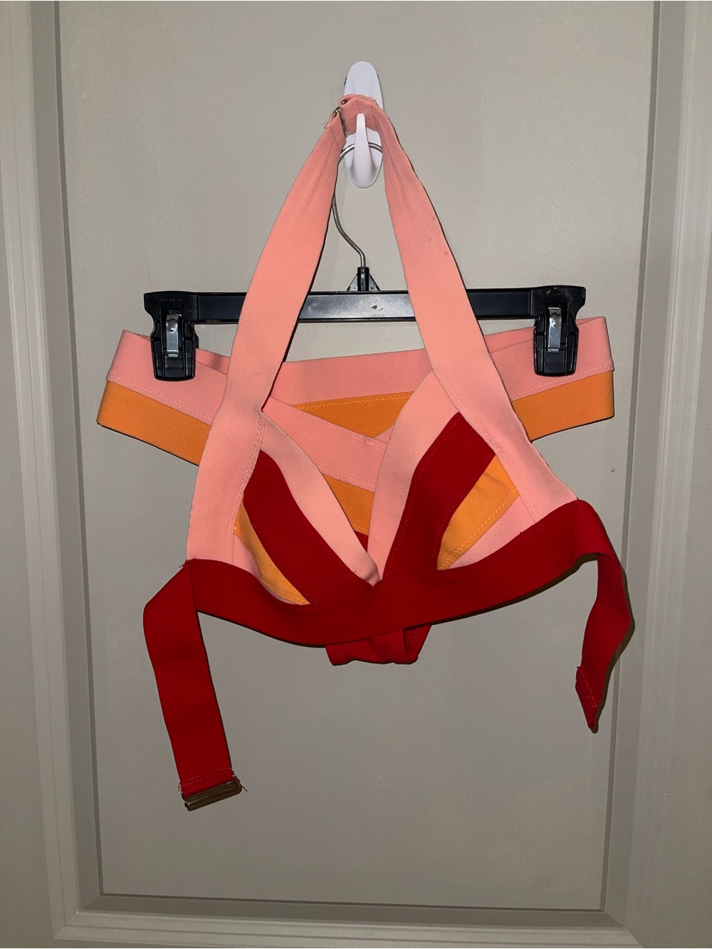 Colorblock Strappy Crop Top - Pink, Orange & Red